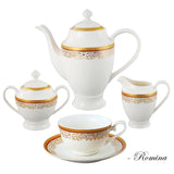 La Luna Collection Bone China 57 Piece Red and 24K Gold Design Dinnerware Set, Service for 8 by Lorren Home Trends.