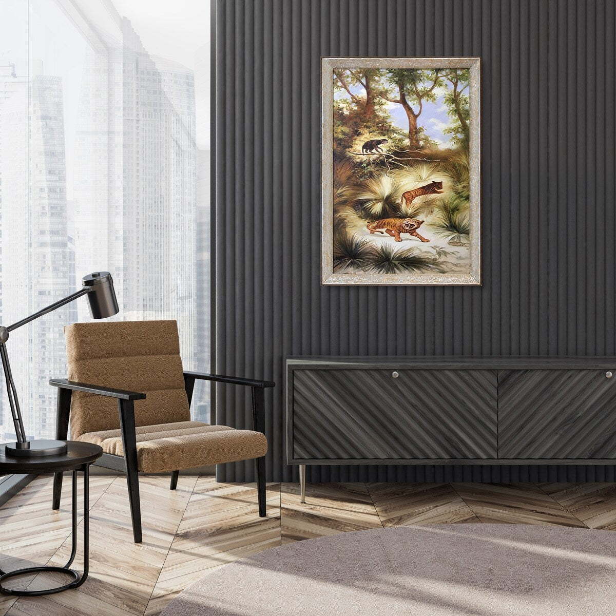 La Pastiche Flora and Fauna of the Plio-Pleistocene Quaternary Period with Silver Luna Frame, 28" x 40"