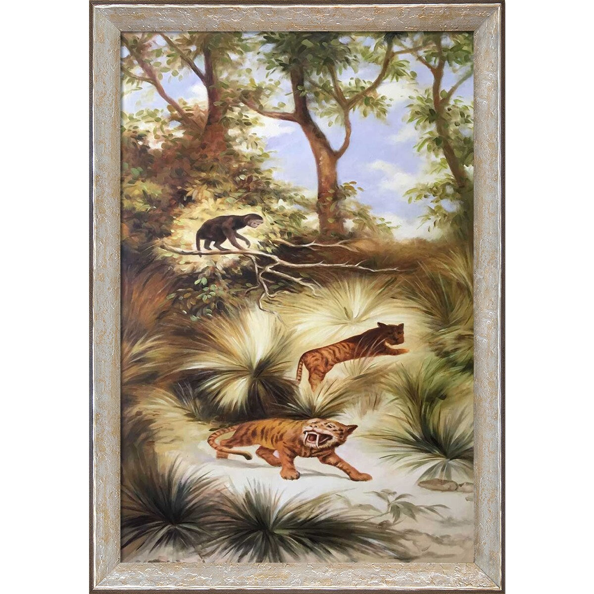 La Pastiche Flora and Fauna of the Plio-Pleistocene Quaternary Period with Silver Luna Frame, 28" x 40"