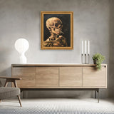 La Pastiche Skull of a Skeleton with Burning Cigarette with Muted Gold Glow, 24" x 28"