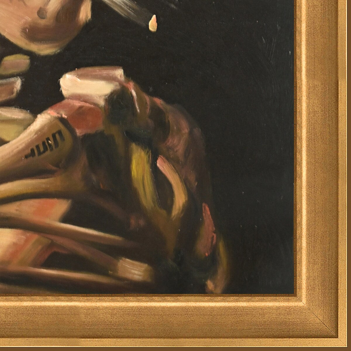 La Pastiche Skull of a Skeleton with Burning Cigarette with Muted Gold Glow, 24" x 28"