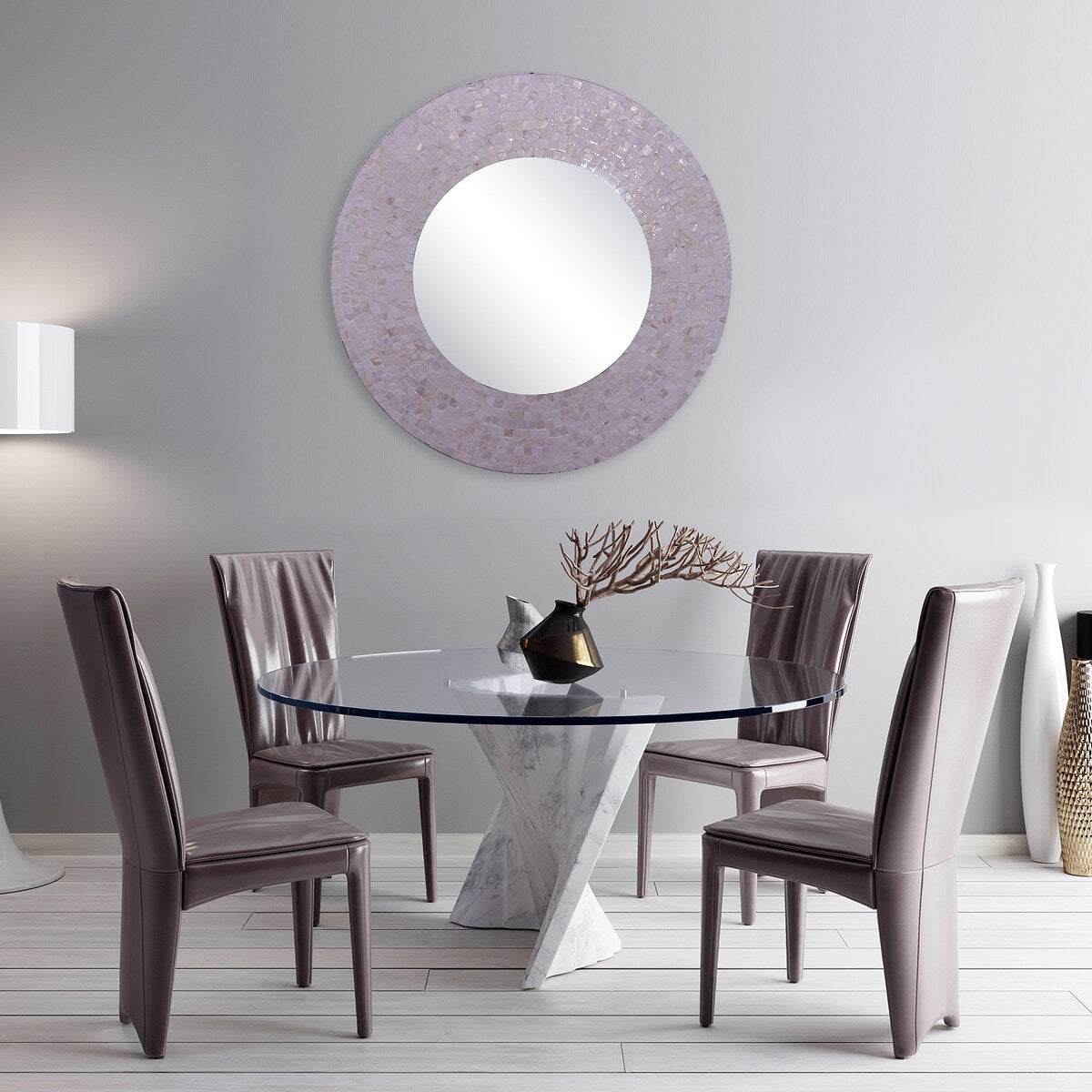 La Pastiche Bianca Moderno Mother of Pearl Framed Wall Mirror