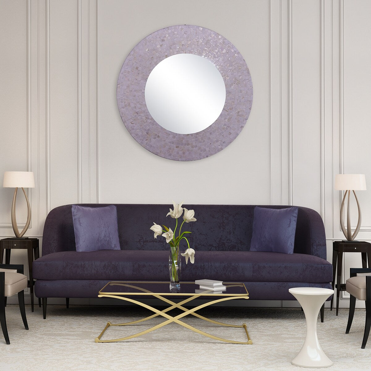 La Pastiche Bianca Moderno Mother of Pearl Framed Wall Mirror