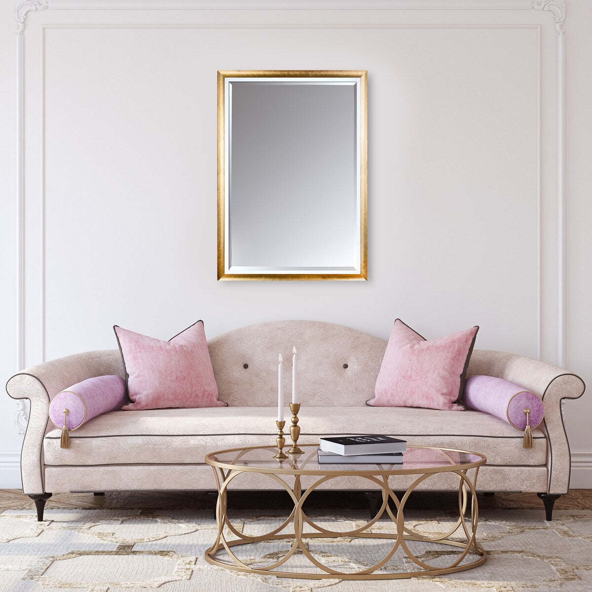 La Pastiche by overstockArt Gold Luminoso with Studio White Custom Stacked Framed Mirror, 28.5" x 40.5" - 28.5x40.5