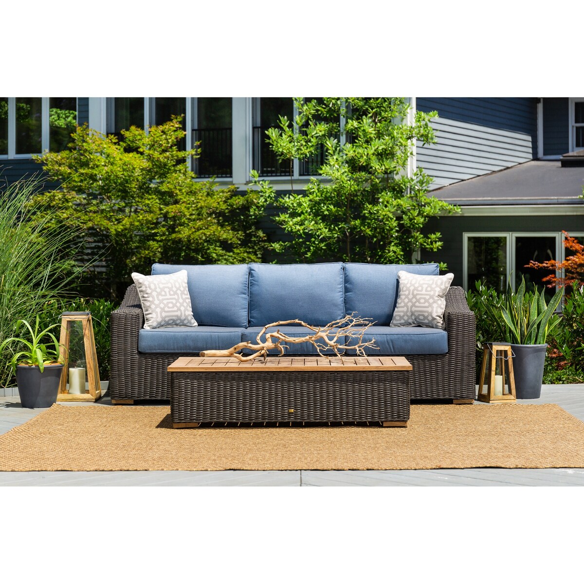 La-Z-Boy New Boston Grey Sofa and Coffee Table Set with Sunbrella Spectrum Denim Fabric