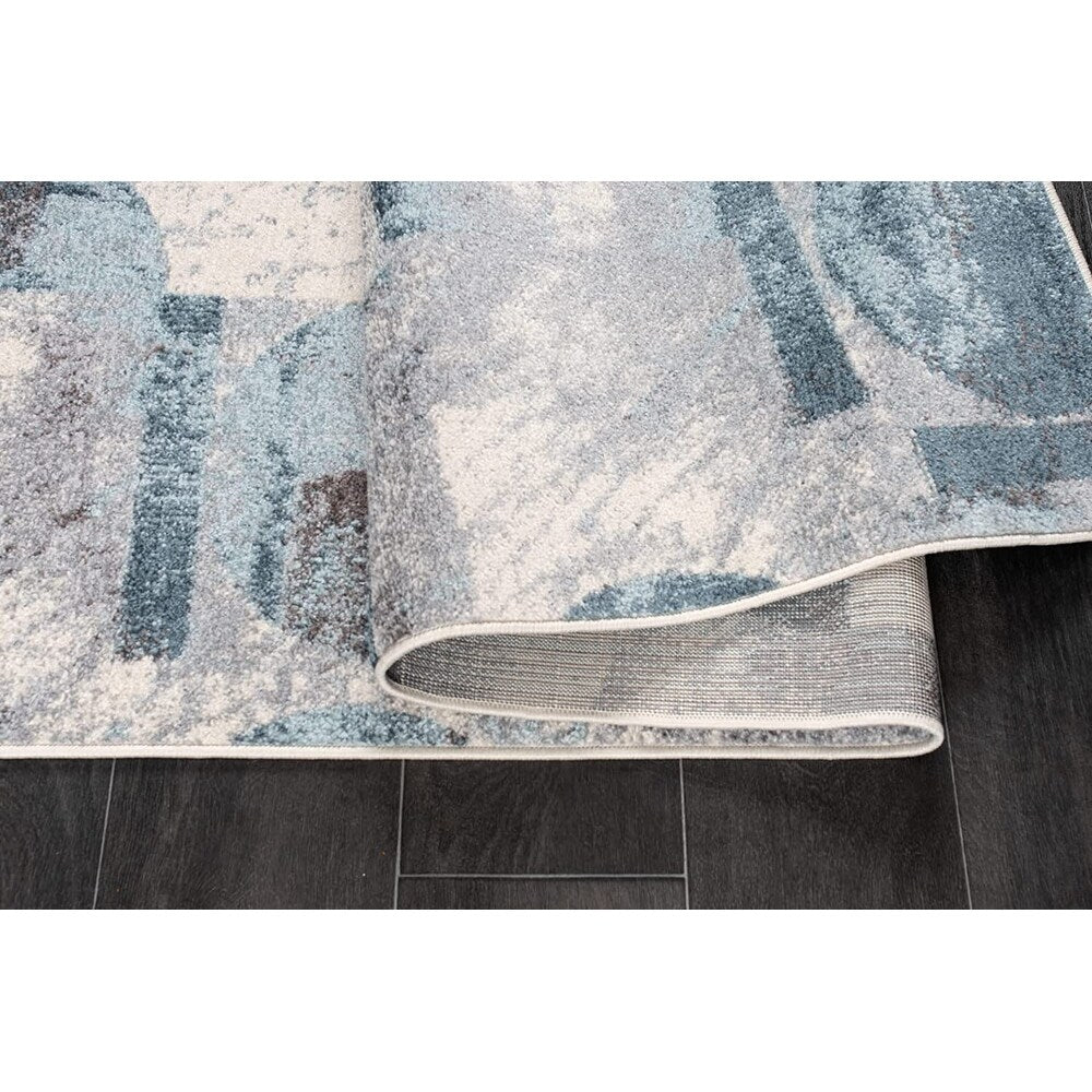 LaDole Abstract Rustic Modern Contemporary Area Rug - Durable Carpet for Livingroom Bedroom, Blue, Brown, and Ivory, 6x9
