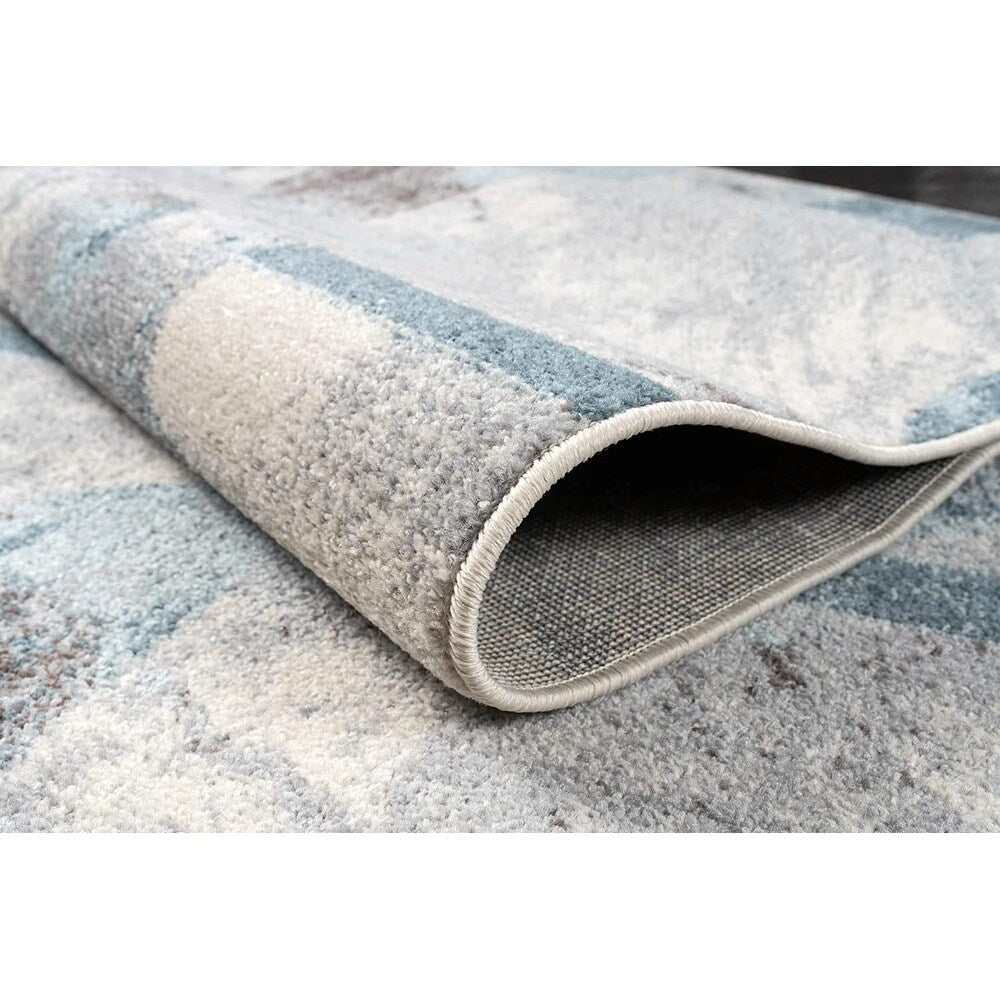 LaDole Abstract Rustic Modern Contemporary Area Rug - Durable Carpet for Livingroom Bedroom, Blue, Brown, and Ivory, 6x9