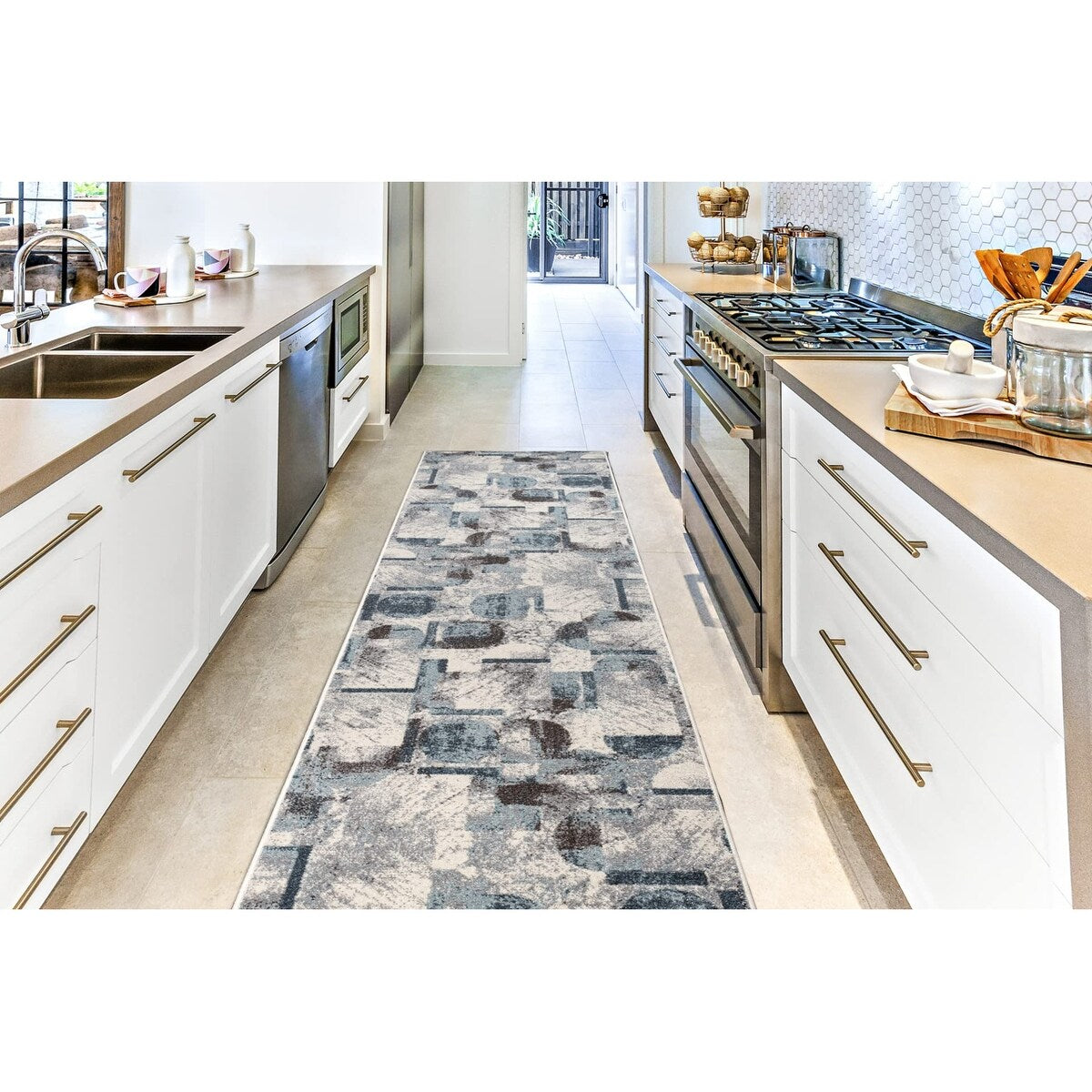 LaDole Abstract Rustic Modern Contemporary Area Rug - Durable Carpet for Livingroom Bedroom, Blue, Brown, and Ivory, 6x9