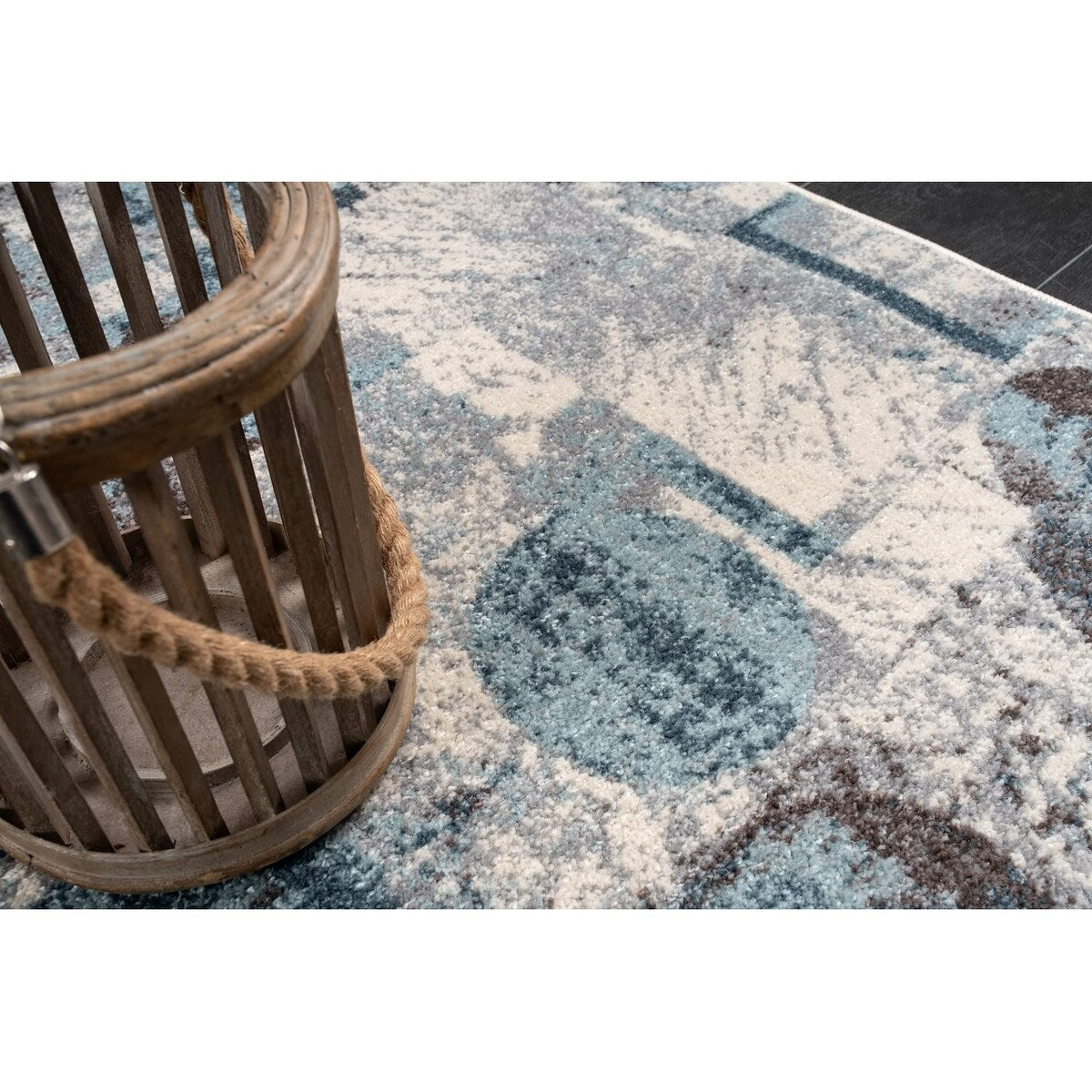 LaDole Abstract Rustic Modern Contemporary Area Rug - Durable Carpet for Livingroom Bedroom, Blue, Brown, and Ivory, 6x9