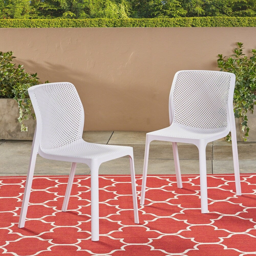 Labaron Outdoor Plastic Chairs (Set of 2) by Christopher Knight Home