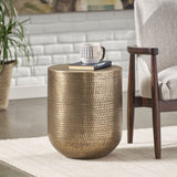 Ladd Handcrafted Boho Aluminum Drum Side Table by Christopher Knight Home - 15.00" L x 15.00" W x 17.50" H