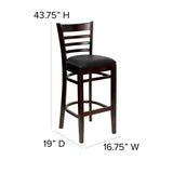 Ladder Back Wooden Restaurant Barstool - 16.75"W x 19"D x 43.75"H - 16.75"W x 19"D x 43.75"H