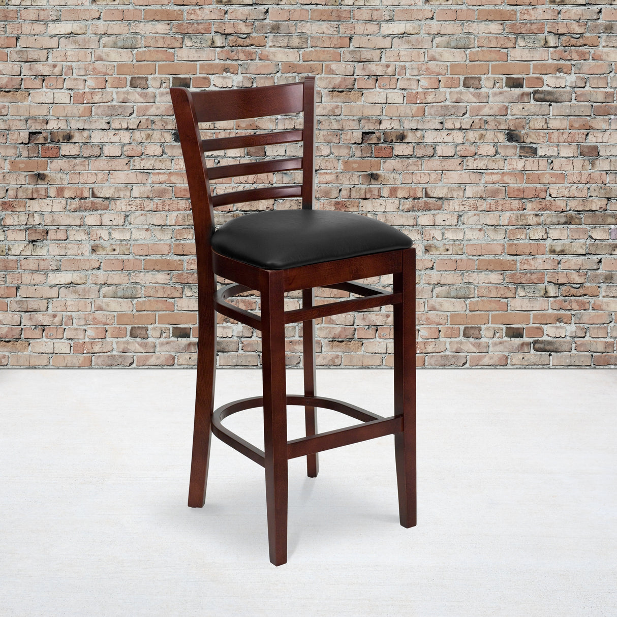 Ladder Back Wooden Restaurant Barstool - 16.75"W x 19"D x 43.75"H - 16.75"W x 19"D x 43.75"H