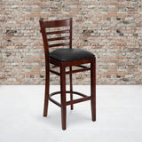 Ladder Back Wooden Restaurant Barstool - 16.75"W x 19"D x 43.75"H - 16.75"W x 19"D x 43.75"H