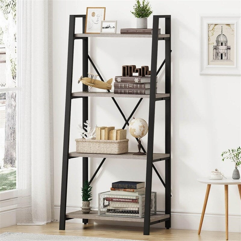 Ladder Bookshelf 4 Tier Industrial Ladder Shelf Bookcase 14.17 D x 2 Overstock
