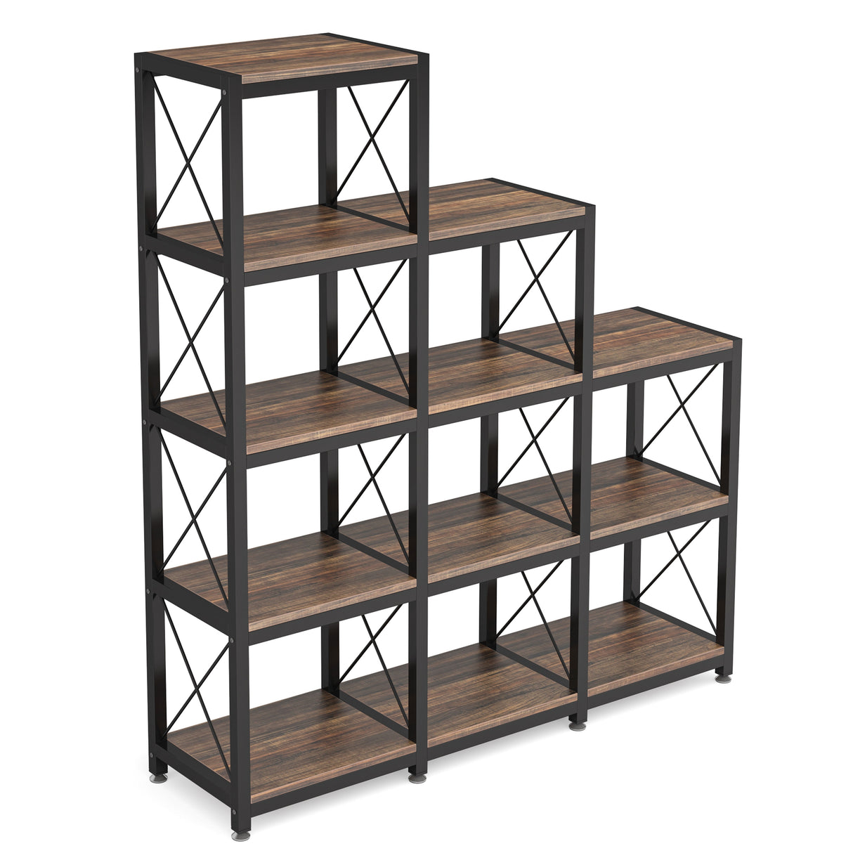 Ladder Corner Bookcase, 12 Shelves Display Shelf, Wooden 5-Tier Bookshelf