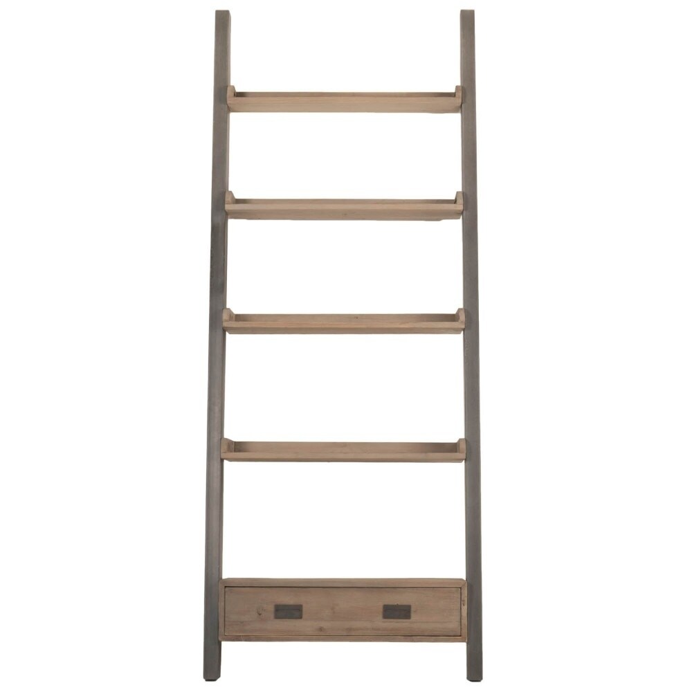 Ladder Patterned Library Bookshelf With 1 Bottom Drawer, Brown