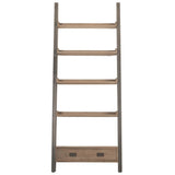 Ladder Patterned Library Bookshelf With 1 Bottom Drawer, Brown