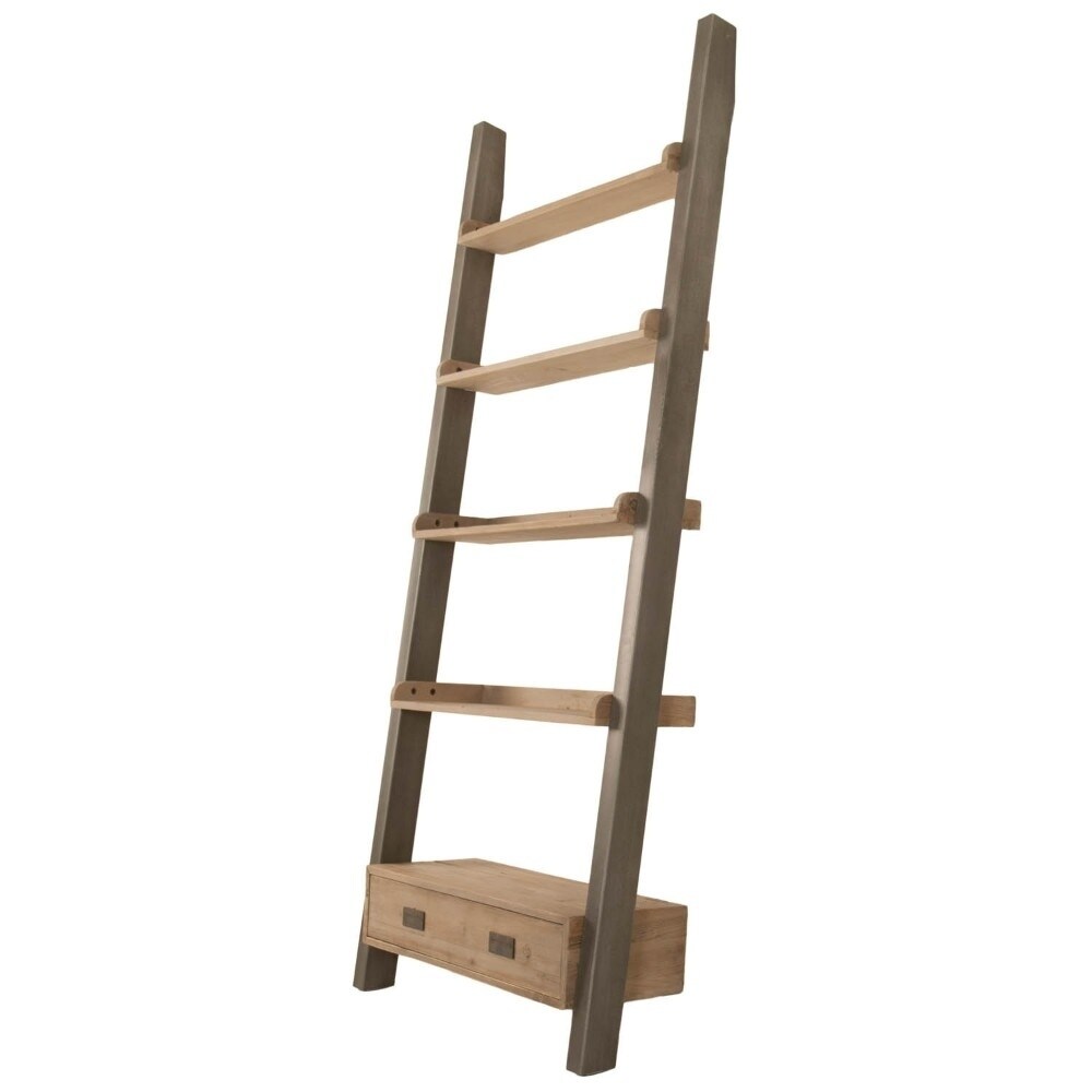 Ladder Patterned Library Bookshelf With 1 Bottom Drawer, Brown