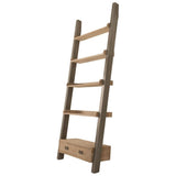 Ladder Patterned Library Bookshelf With 1 Bottom Drawer, Brown