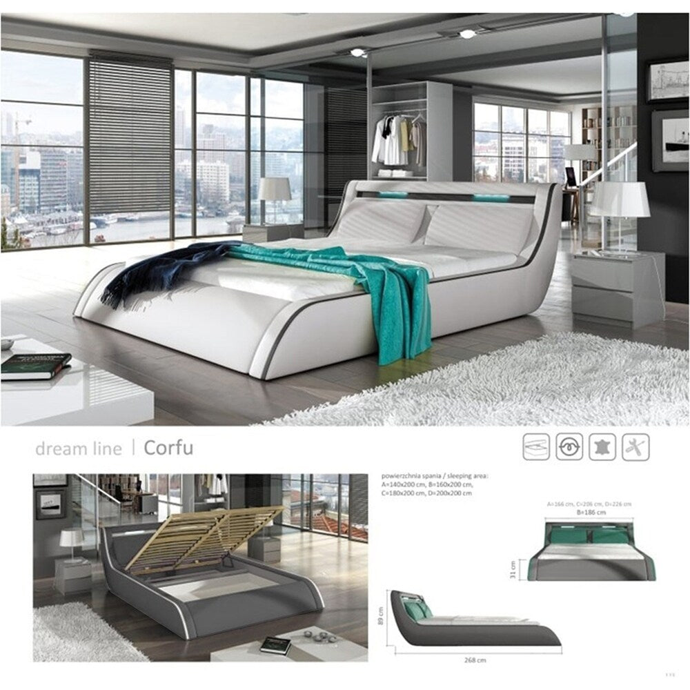 Ladeso Go-CORFU Modern King Light Grey LED Bed - Light grey - Light grey