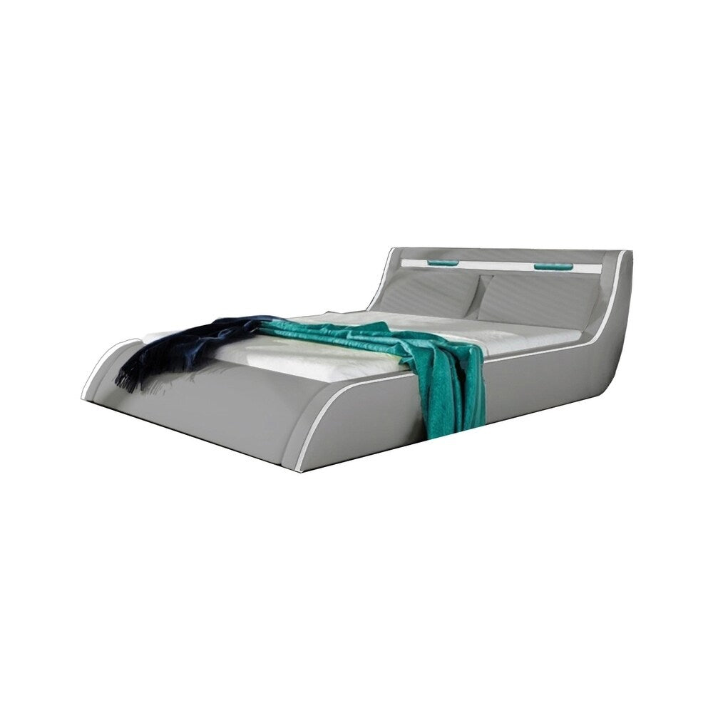 Ladeso Go-CORFU Modern King Light Grey LED Bed - Light grey - Light grey