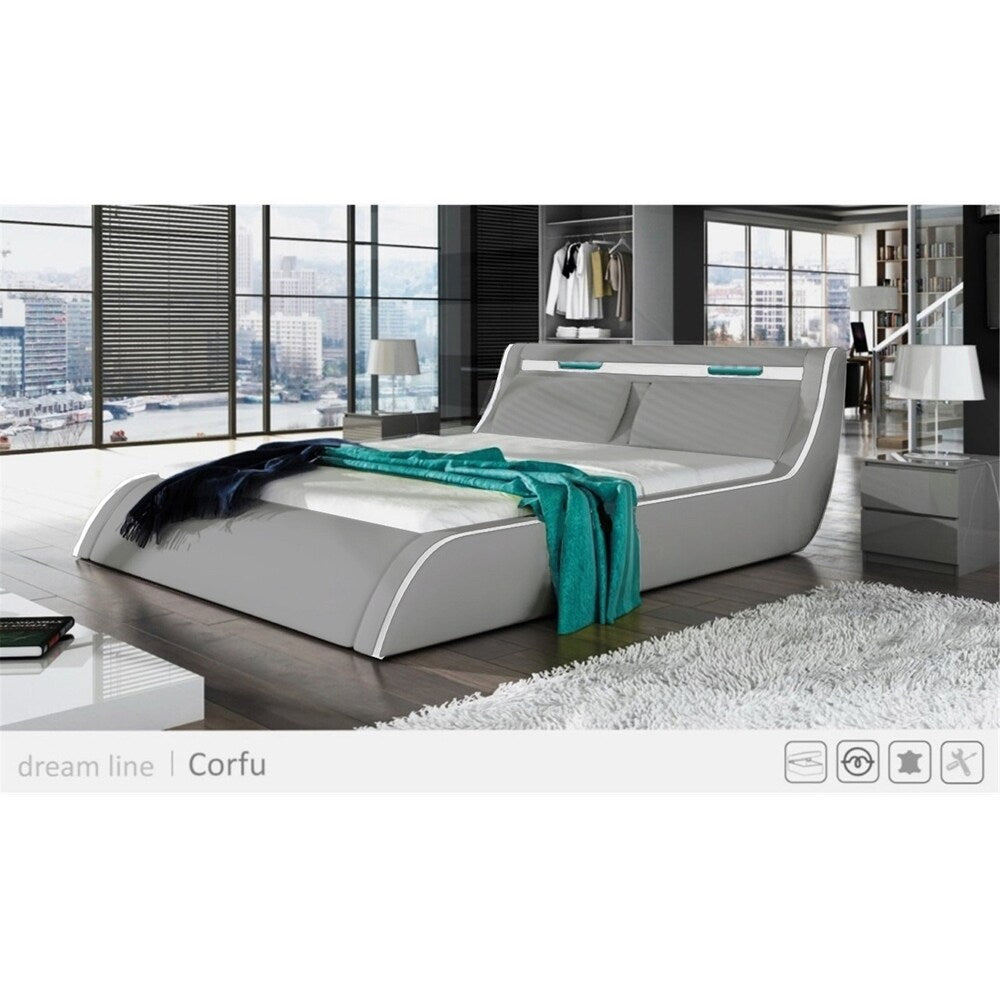 Ladeso Go-CORFU Modern King Light Grey LED Bed - Light grey - Light grey