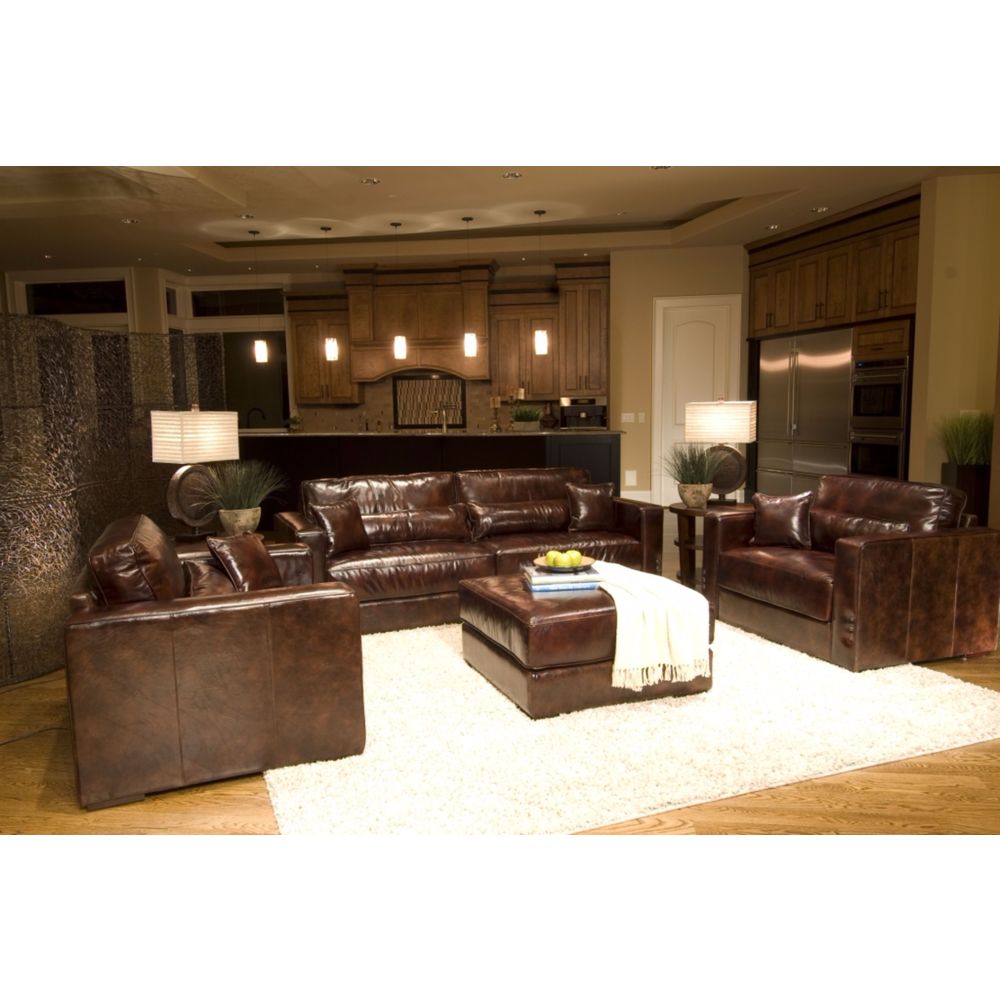 Laguna Saddle Brown 4-piece Top Grain Leather Sofa Set