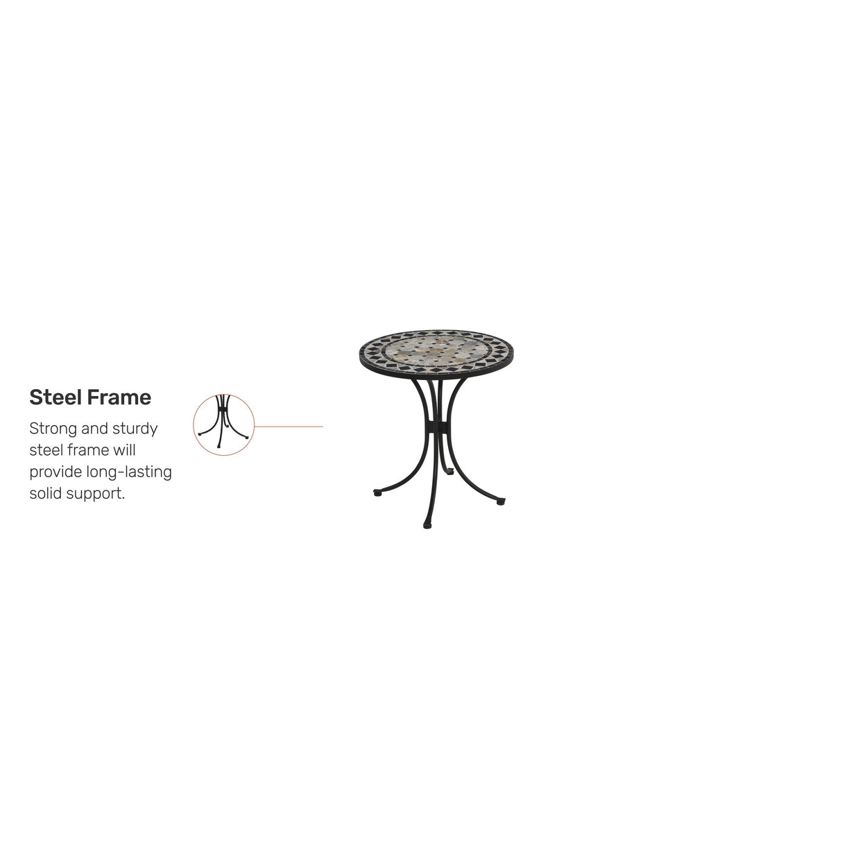 Laguna Black Outdoor Bistro Table with Marble Tile Top