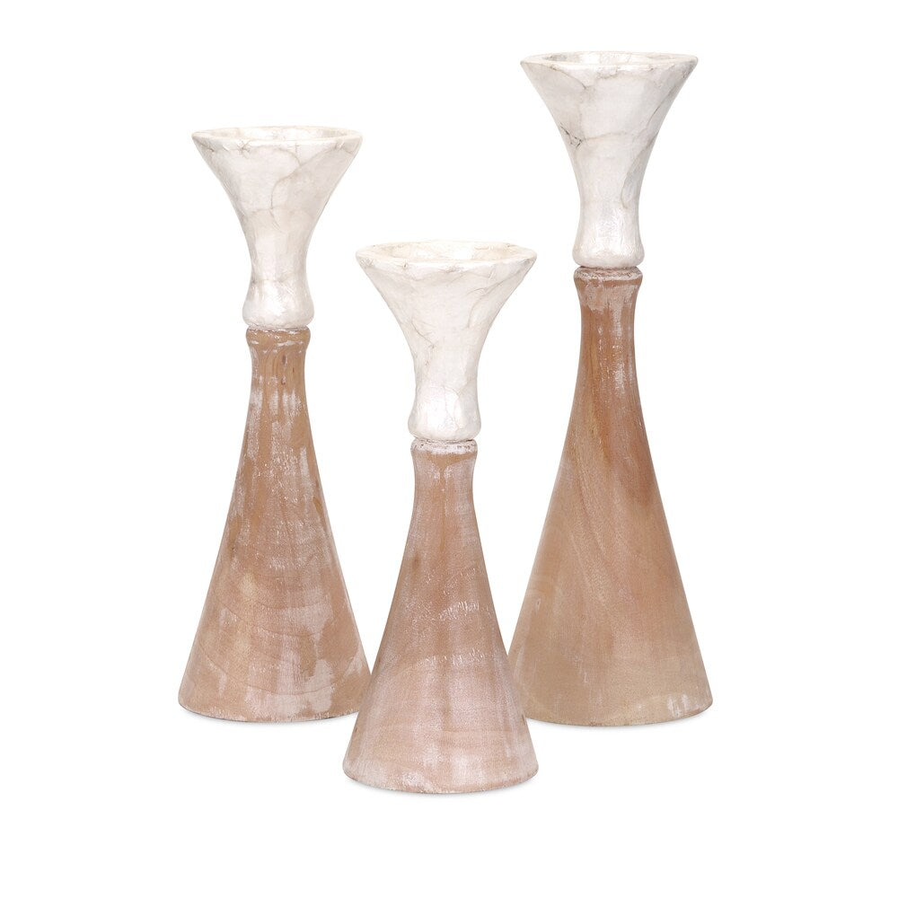 Laguna Capiz Shell / Wood Candleholder (Set of 3)