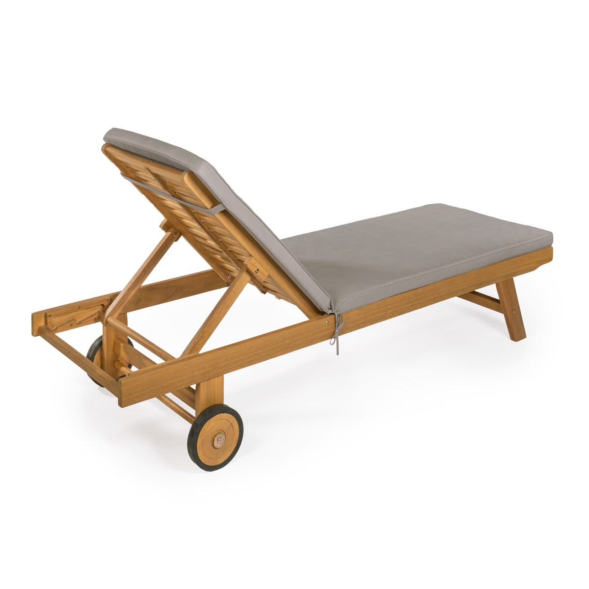 Lagunan 77.56"x23.62" Modern Classic Adjustable Acacia Wood Chaise Outdoor Lounge Chair with Cushion & Wheels, by JONATHAN Y