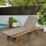 Lagunan 77.56"x23.62" Modern Classic Adjustable Acacia Wood Chaise Outdoor Lounge Chair with Cushion & Wheels, by JONATHAN Y