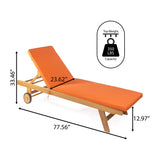Lagunan 77.56"x23.62" Modern Classic Adjustable Acacia Wood Chaise Outdoor Lounge Chair with Cushion & Wheels, by JONATHAN Y