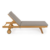 Lagunan 77.56"x23.62" Modern Classic Adjustable Acacia Wood Chaise Outdoor Lounge Chair with Cushion & Wheels, by JONATHAN Y