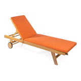 Lagunan 77.56"x23.62" Modern Classic Adjustable Acacia Wood Chaise Outdoor Lounge Chair with Cushion & Wheels, by JONATHAN Y