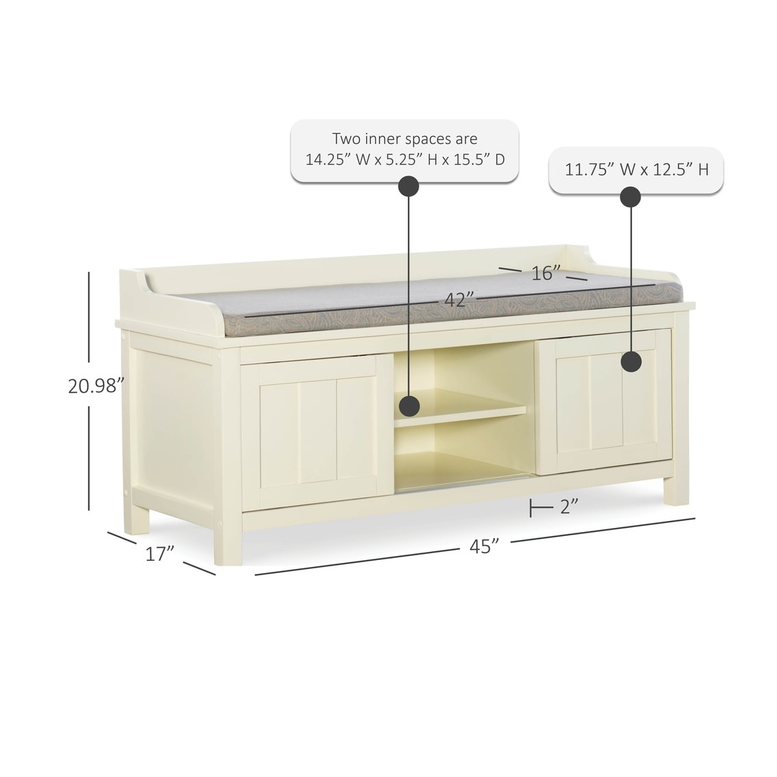 Lakeville White Metal/Wood Cushioned Storage Bench