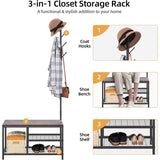 Lakyah Wood 3-in-1 Standing Hall Tree Coat Rack with Bench Rustic Brown