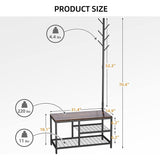 Lakyah Wood 3-in-1 Standing Hall Tree Coat Rack with Bench Rustic Brown