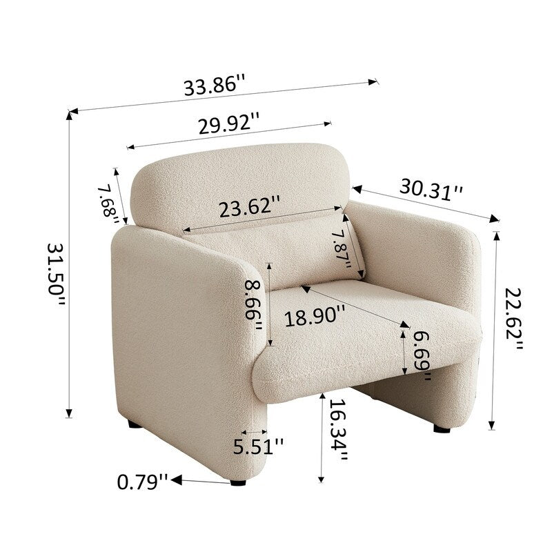 Lamb Fleece Sofa Armchair with Support Pillow, Beige