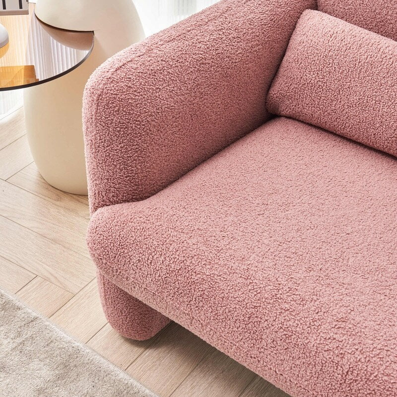 Lamb Fleece Sofa Armchair with Support Pillow, Dark Orange