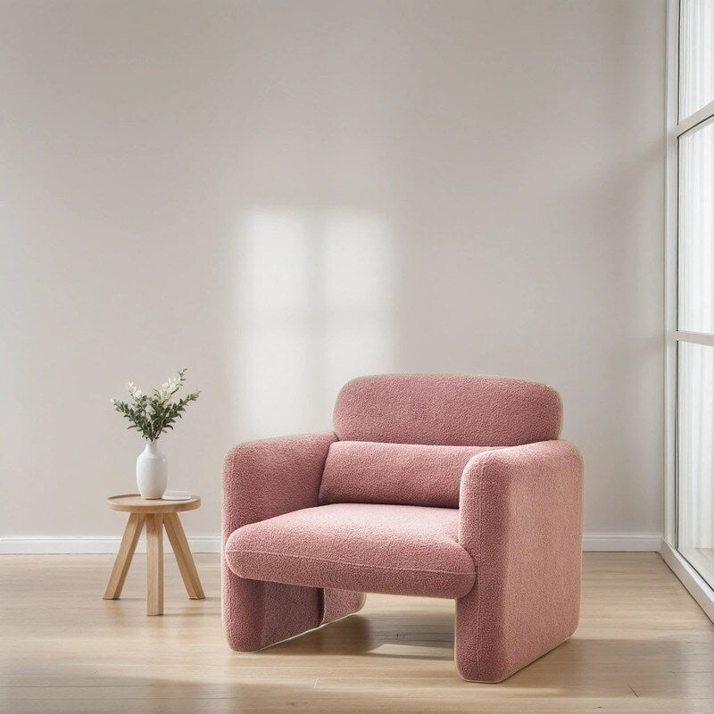 Lamb Fleece Sofa Armchair with Support Pillow, Dark Orange