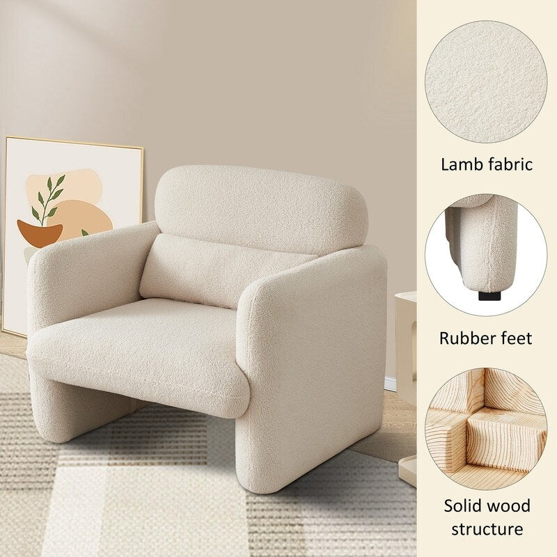 Lamb Fleece Sofa Armchair with Support Pillow, Dark Orange