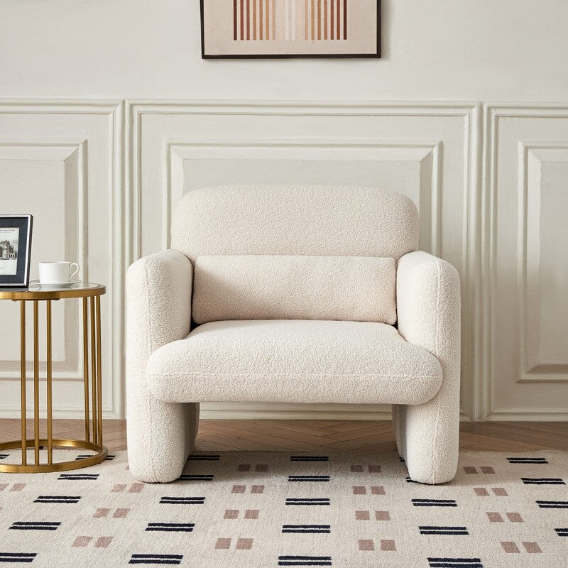 Lamb Fleece Sofa Armchair with Support Pillow, Dark Orange
