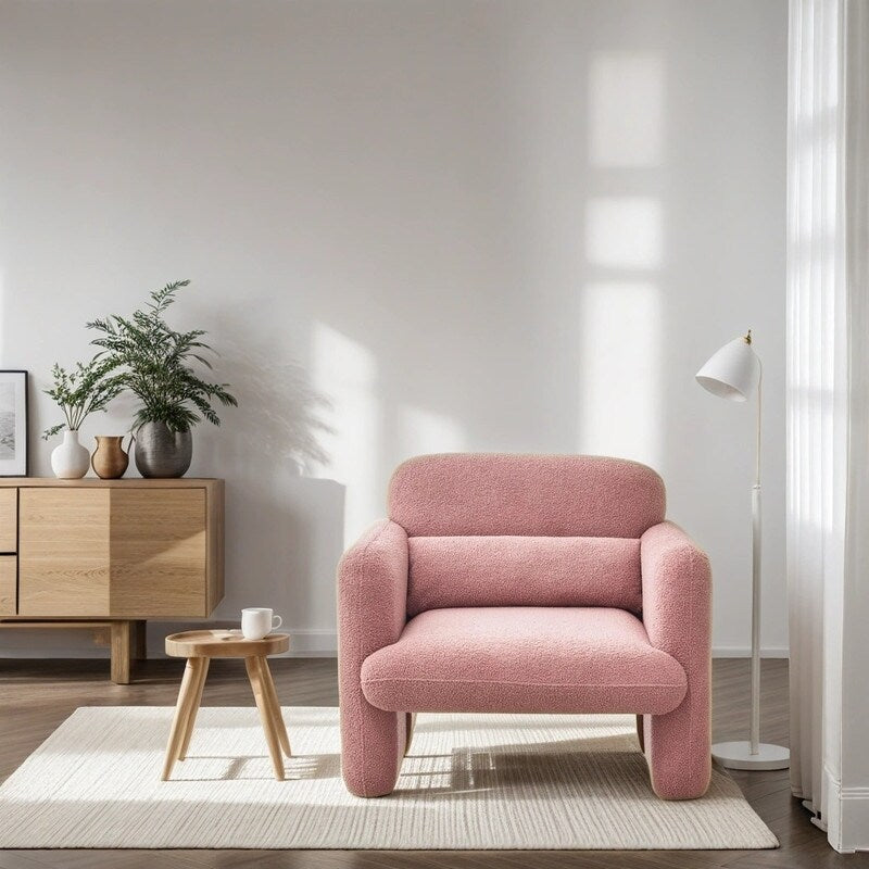 Lamb Fleece Sofa Armchair with Support Pillow, Dark Orange