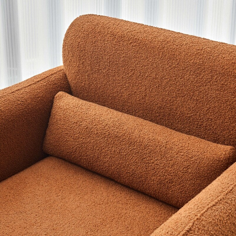 Lamb Fleece Sofa Armchair with Support Pillow, Dark Orange