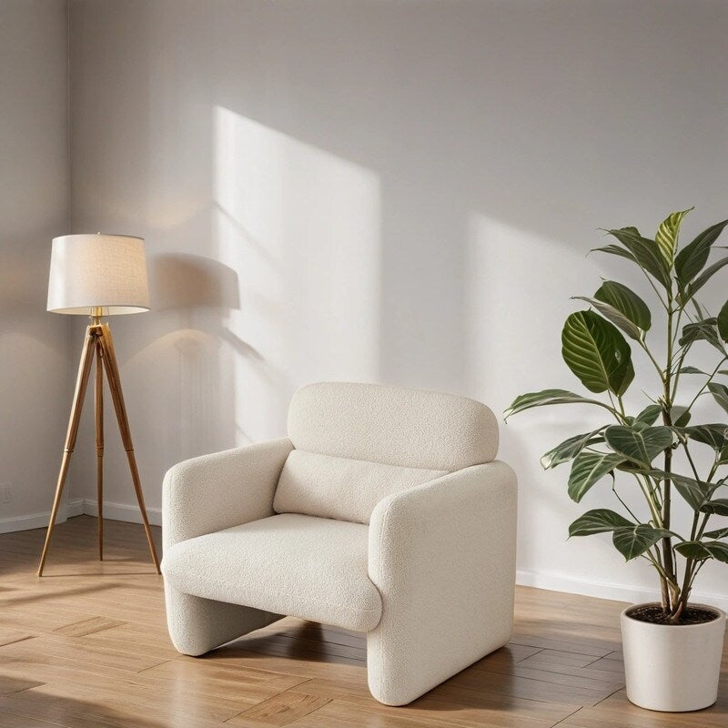Lamb Fleece Sofa Armchair with Support Pillow, Dark Orange