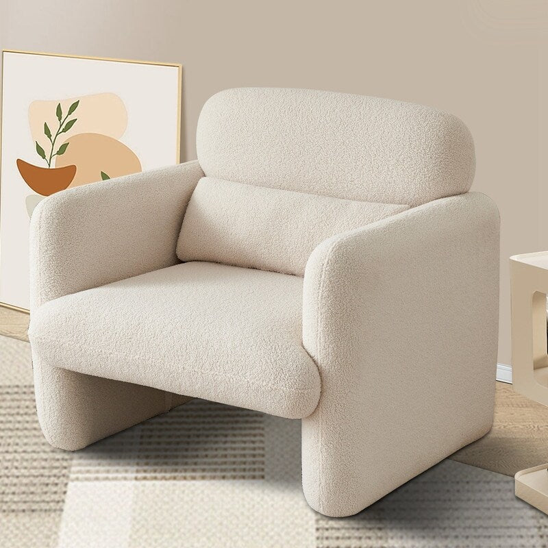 Lamb Fleece Sofa Armchair with Support Pillow, Dark Orange