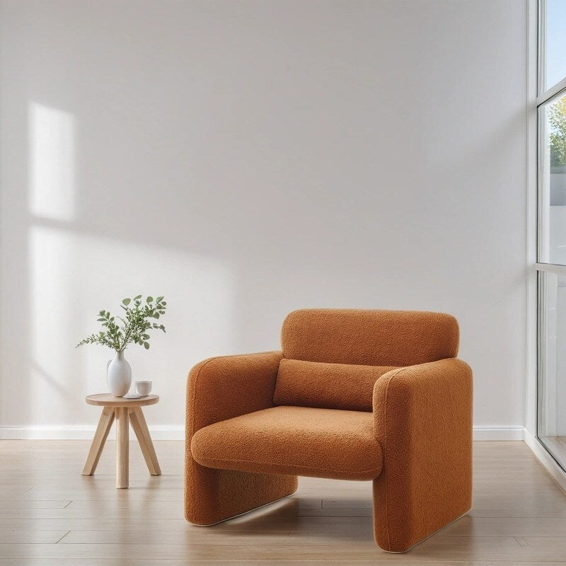 Lamb Fleece Sofa Armchair with Support Pillow, Dark Orange