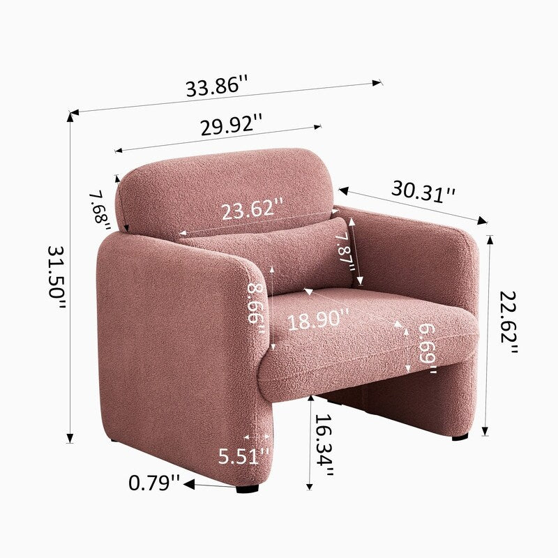 Lamb Fleece Sofa Armchair with Support Pillow, Dark Orange