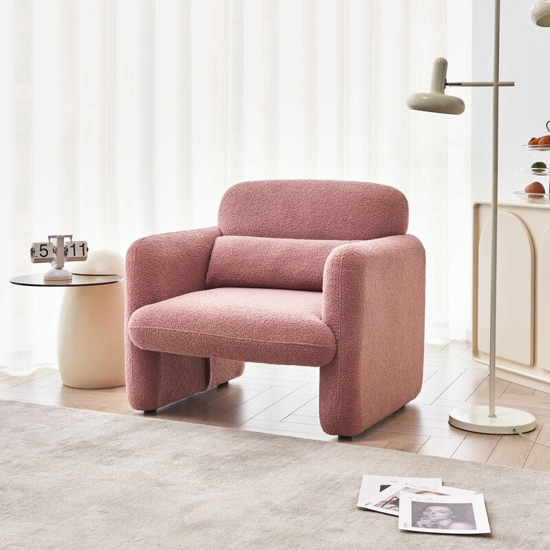 Lamb Fleece Sofa Armchair with Support Pillow, Dark Orange